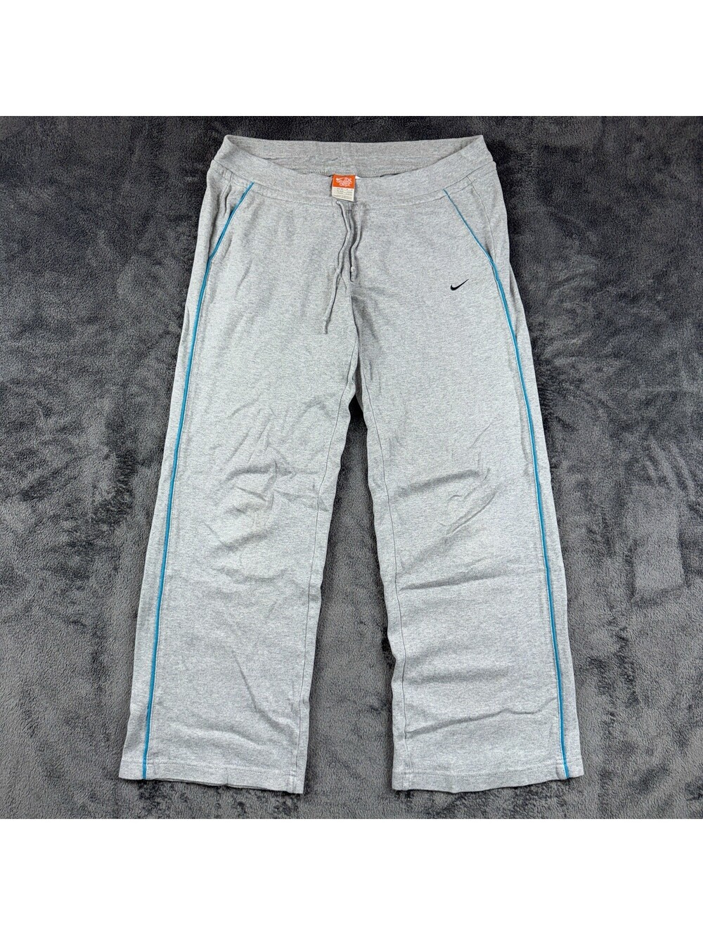 Y2K Nike Athletic Dept Women M Gray Cotton Wide Leg Track Pants Blue Piping VTG
